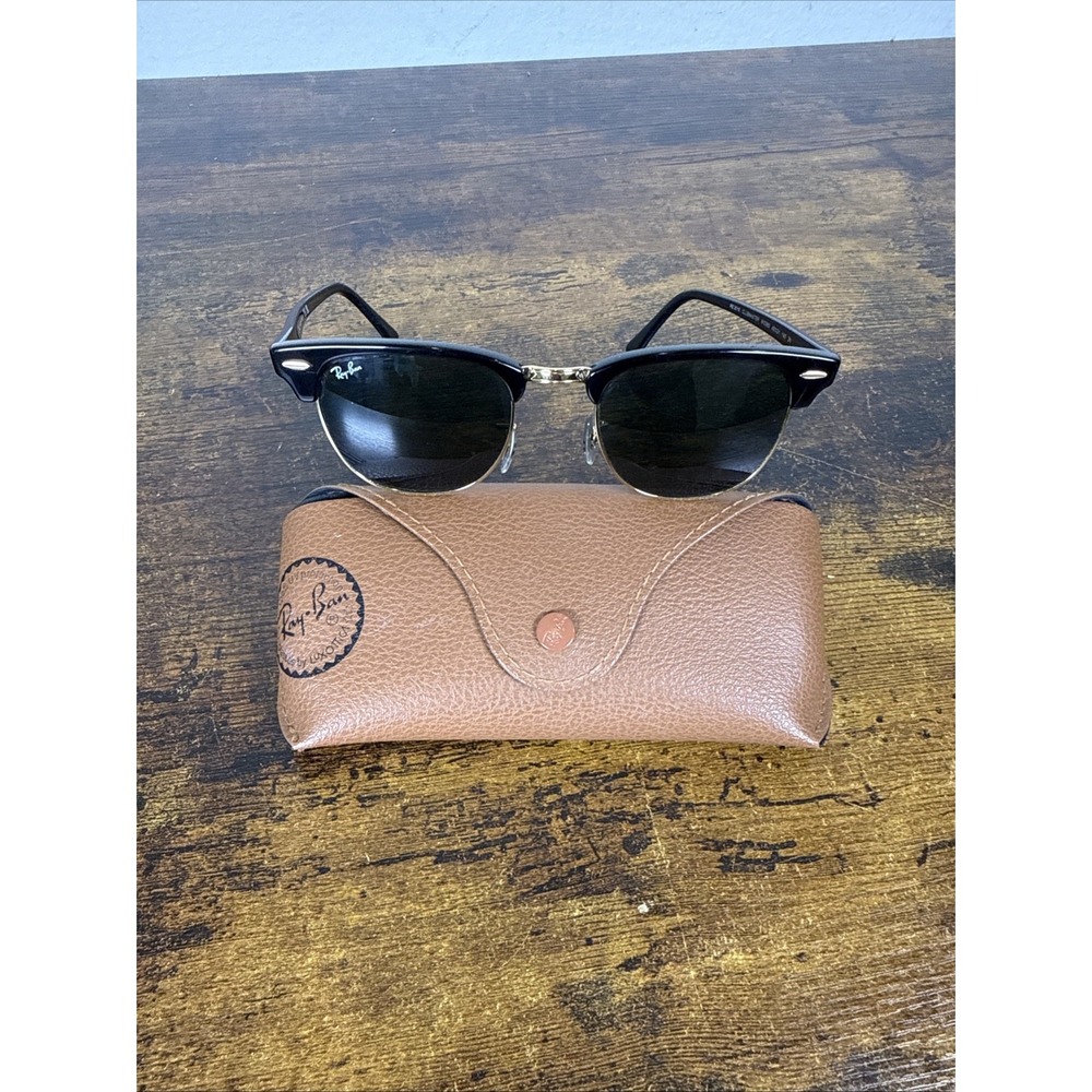 Ray‑Ban Clubmaster RB3016 W0365 49‑21‑140 Black Gold For Parts Repair authentic